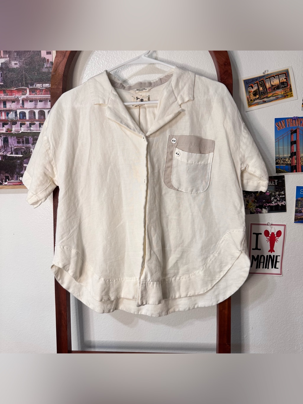 Harpersage Linen Viscose Button Down Shirt Ivory